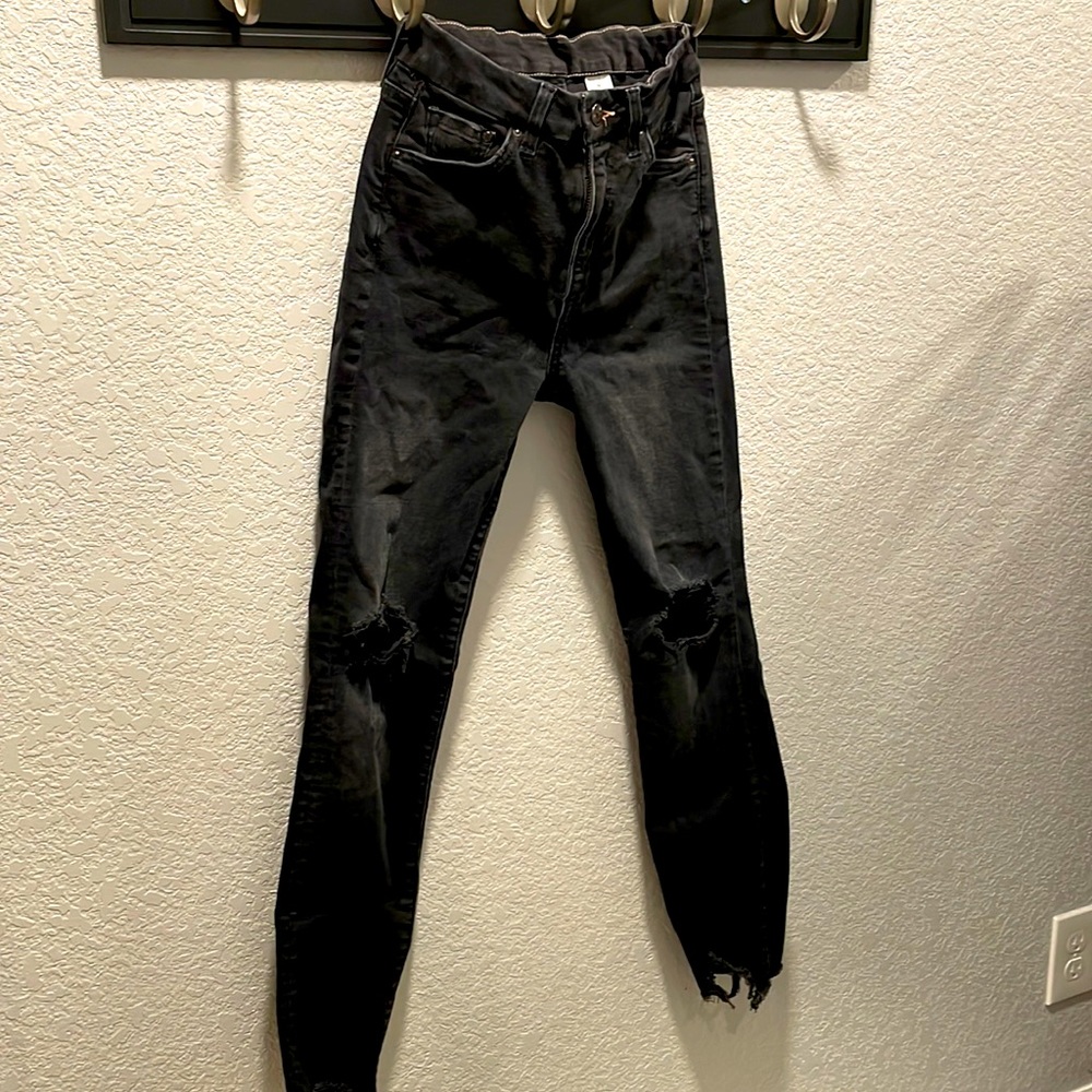 & denim womens size 25 Super skinny high waist ankle black distressed jeans💋